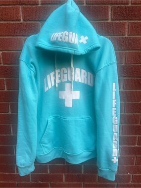 Lifeguard Hoodie Teal White Cross Logo Pullover Sweatshirt Adult Large Beach